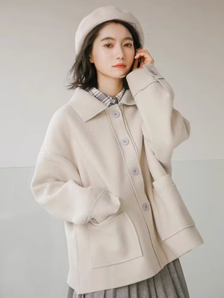 韓国デザイン秋物新作ショート丈ウールコート