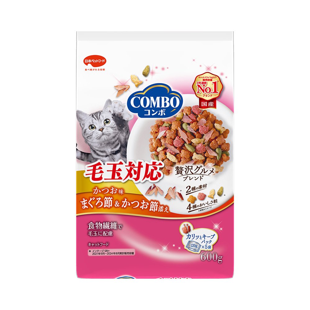 キャットフード　コンボ　キャット　毛玉対応　かつお味・まぐろ節・かつお節添え　６００ｇ（１２０ｇX５袋）X１２　ＣＲＣ35―15―60―30―00