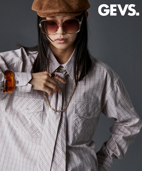 シャツ・ブラウス 綿100％タイ付チェックシャツ 大きいサイズ有 GEVS.