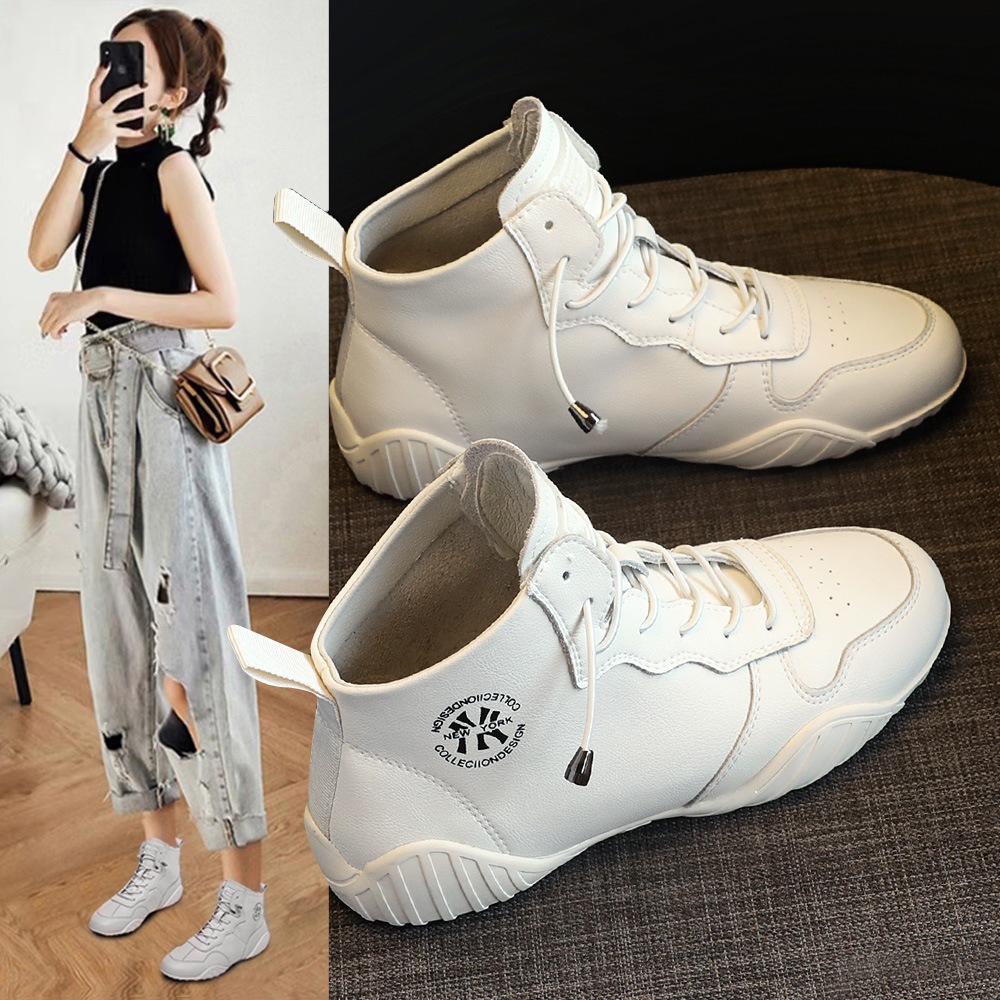 女性用リトルホワイトシューズ2025春秋マーティンシューズ新作オールマッチスポーツネットセレブハイカットシューズカジュアル学生シングルシューズ