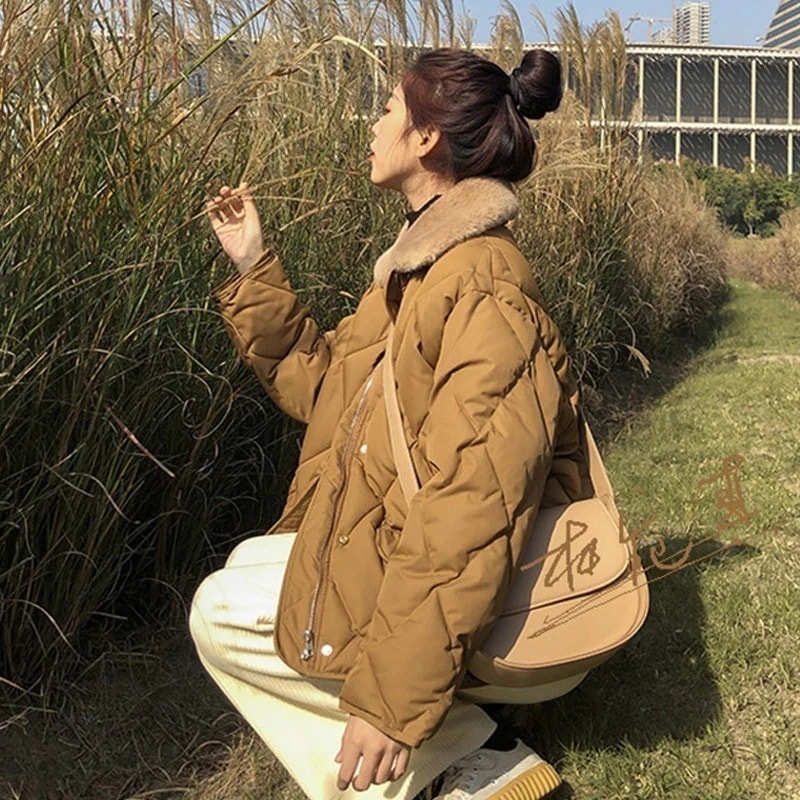 アウターダウンジャケットコートinsダウンジャケット2024冬韓国版綿入れゆったりラム毛綿入れコート女