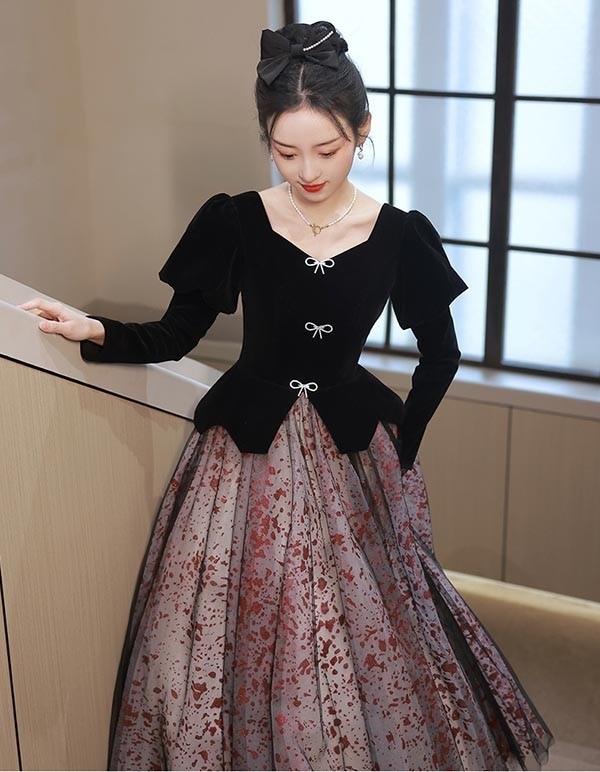 ワンピースドレスドレス発表会 フォーマル パーティードレス ピアノ 長袖 S ドレス L 大人 演奏会 イブニングドレス Aライン ワンピース 大きいサイズ 上品 結婚式 大人 成人式 ロングドレ