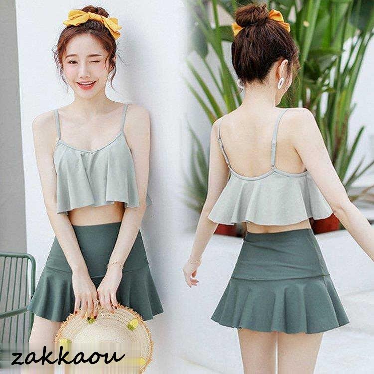 水着2点セット レディース 体型カバー 水着 セパレート キュロット ビキニセット小胸バンドゥ オシャレ韓国風 可愛い スイムウェア ママ水着 温泉