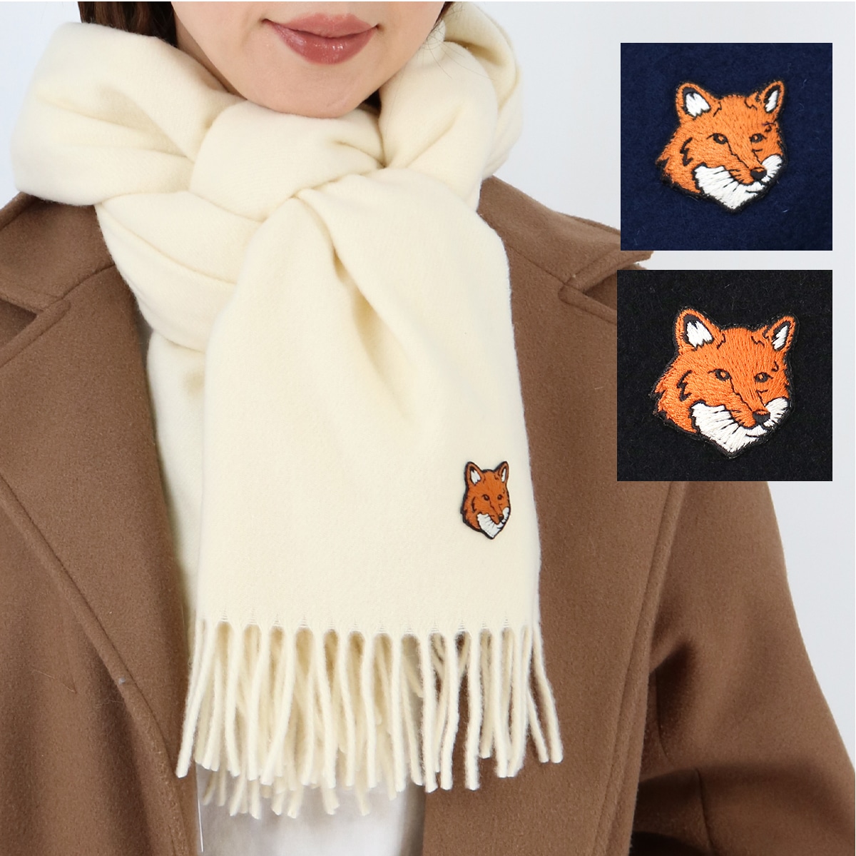 ウールストール PM06201WB0044 FOX HEAD SCARF フォックスパッチ 大判マフラー レディース ユニセックス ギフト ロゴ プレゼ