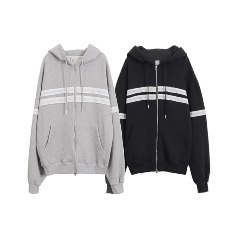 [IVE レイ ハンソヒ 着用] TORCHON RIBBON LACE OVERSIZED HOODIE 2color 韓国 アイドル 長袖 レディース メンズ チャック付き 春 大きいサイズ