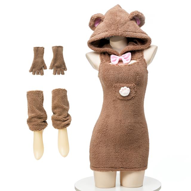 猫 セクシー コスプレ エロ エッチ な えろい 過激 熊 調教 誘惑 猫娘 肉球 萌え萌え 熊耳 猫耳 胸空き 可愛い かわいい キャット アニマル コスチューム ワンピース レディース 仮装 ハロ
