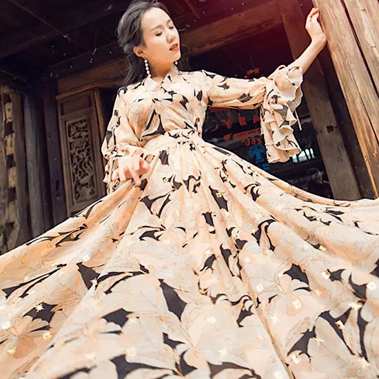 【取寄：納期2週間】結婚式ドレス 五分袖 シフォンドレス フリル ハイウエスト 襟付き Vネック 発表会 演奏会 レディース フレアドレス 結婚式 ステージ衣装 ロング丈 エレガント