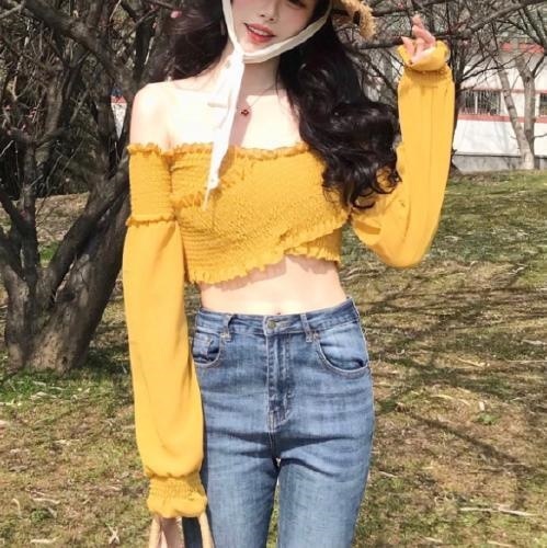 2252.フリルオフショルダートップス(イエロー) 2019 春夏 新作 大人 かわいい カジュアル きれいめ OL 20代 30代 デート服 女子会