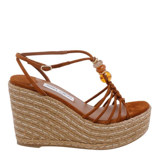 JIMMY CHOO Women Sandals LEMI WEDGE 100 IPVTAN MIX Brown