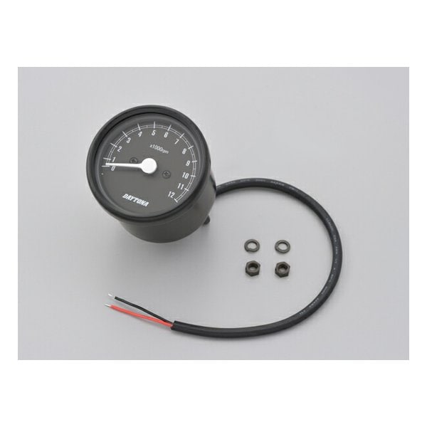 機械式タコメーター φ60 ブラックボディ/ブラックパネル 12000rpm D15630