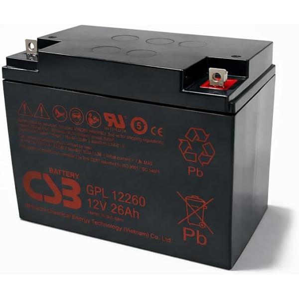 G&Yu GPL12260 B3B端子 小型制御弁式鉛蓄電池 12V 26Ah 密閉型 VRLA UPS・無停電電源装置 通信設備 防災設備 制御盤電源