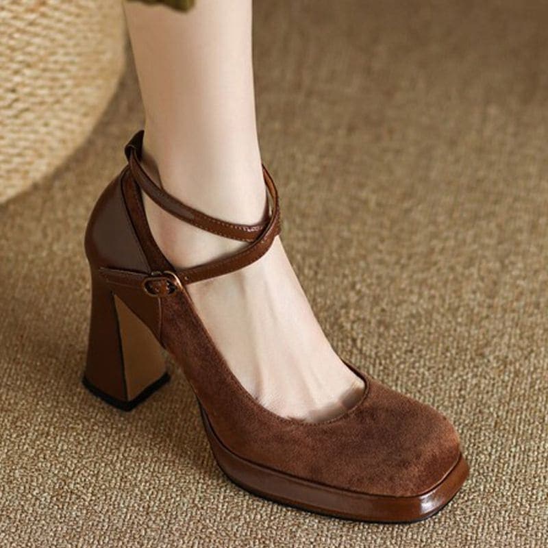 ヒールパンプス 韓国ファッションおしゃれ スクエアヘッド 太ヒール ワンストラップハイヒール 百掛け ハイヒール 快適 気質 OL通勤 単靴 メリージェーンシューズ 母の日
