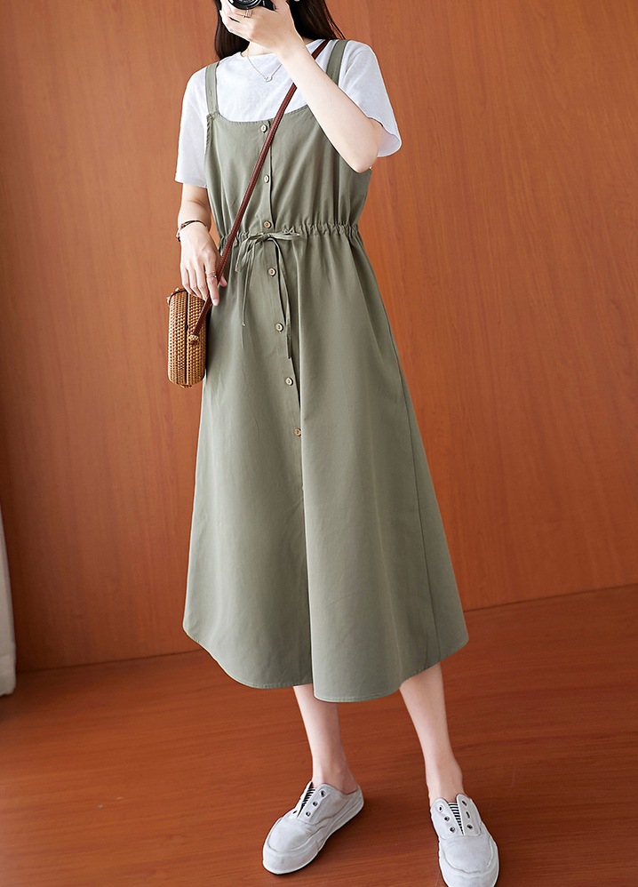 ワンピース ミモレ丈 ロング ノースリーブ Aライン 綿 かわいい 大人可愛い シンプル カジュアル 上品 おしゃれ 大人可愛い 大人女子 こなれ感 ラフ ガーリー 無地 オールシーズン 20代