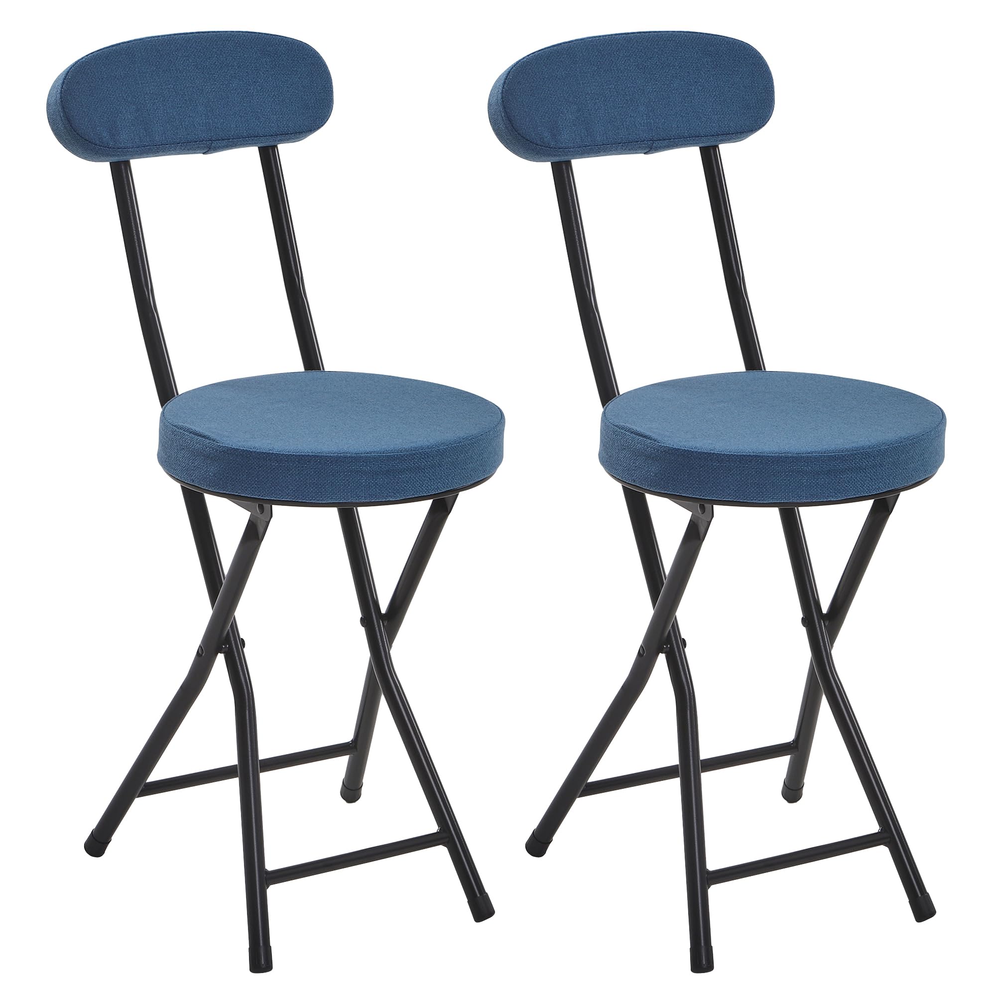 【全国送料無料】 VECELO 折りたたみイス パイプ椅子 [2脚セット] 折り畳み 背もたれ付き スリム 軽量 持ち運び 完成品 組立不要 座面高48cm 耐荷重100kg ファブリック ネイビー