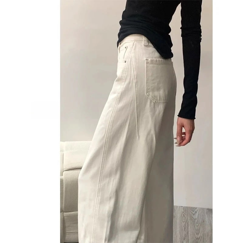 女性用プラスサイズのホワイトワイドレッグジーンズ春と秋の新作スタイルハイウエストゆったりフィットドレープカーブ小柄な女性のためのストレートレッグパンツ