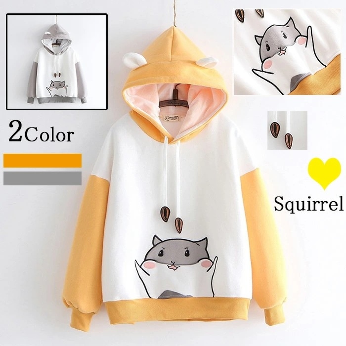 【最安値挑戦】レディース キャンディ少女 ネコ耳 コートジャケット 裏起毛 パーカー プルオーバー トレーナー ブラウス 長袖 可愛い 学生 グレー イエロー 品質 森ガール系 トップス