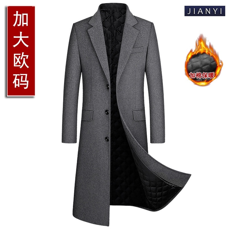 ヨーロッパサイズプラスクロスボーダーバージョンウールコートロング膝丈スーツカラー綿厚手のウールコートメンズコート