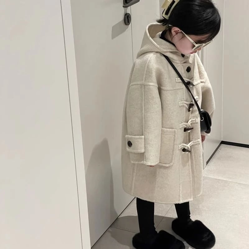 秋冬の新作 韓国子供服 ロングツイードジャケット韓国版コートの最新モデルの子供ツイードコート冬のセクション