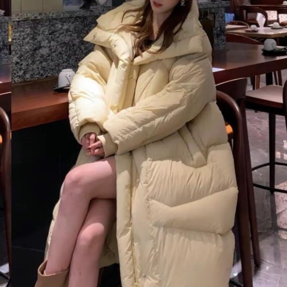 2024 冬の新しい韓国スタイルのフード付きホワイトダックダウンジャケットロング厚みのあるルーズジャケット女性暖かくてファッショナブル ダウン パーカー アウター メガ割 ジャケット ダウン レデ