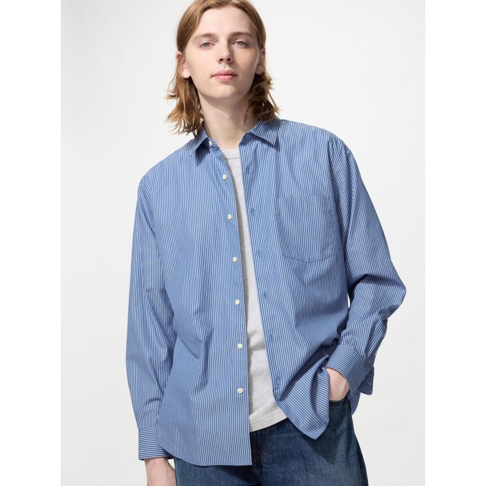UNIQLO ブロードクロスシャツ (ボタンダウン襟) ストライプ D