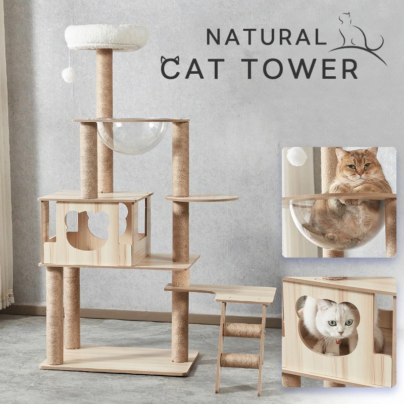 キャットタワー 猫 ネコ 爪とぎ 爪研ぎ 据え置き 木製 ペット 約142cm 【DH-28-1】