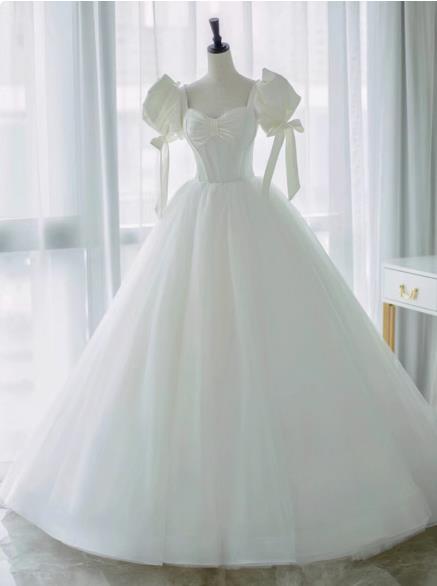 フランス式軽ウェディングドレスブライダル花嫁結婚式披露宴礼服 パーティードレスワンピースビスチェドレス ロングタイプ シンプルエンパイア エンパイアドレス 編み上げタイプ 斉地簡約森系床付き白スカー