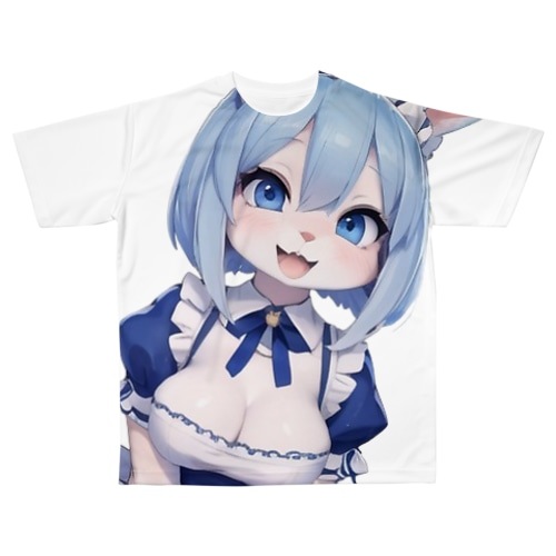 【文字入れ可能受注生産】ウサギの女の子　メイド　ケモナー　笑顔 フルグラフィックTシャツ