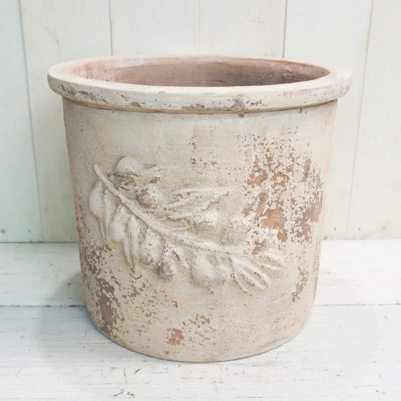 植木鉢 おしゃれ 大型 テラコッタ オリーブ ラウンドアンティコL 50cm 16号 底穴あり 屋外 観葉植物向け