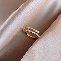 国内無料発送 パール CZ リング 指輪 金属アレルギー対応 高品質新作入荷 彼女 レでイース 誕生日 ギフト アクセサリー 韓国ファッション フリーサイズ 調整可能