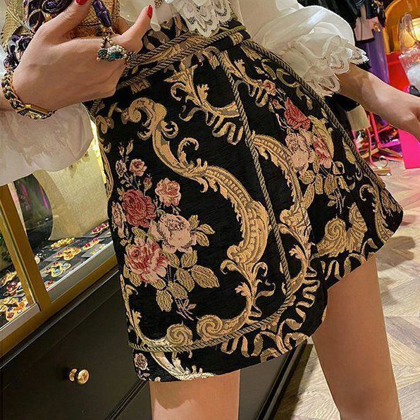 花柄ジャカードラップミニスカート ハイウエスト A ラインスカート ミニスカート ジャカードスカート 花柄 キュロット 刺繍 レディース 上品 綺麗. 可愛い a4577