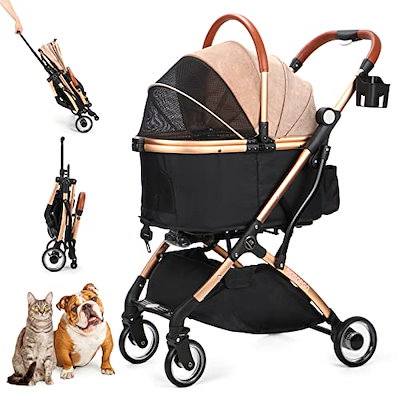 他サイト： 色：カーキ SKISOPGO 4輪ペットカート 分離型 ペットバギー ワンタッチ 折りたたみ 前輪3の商品画像