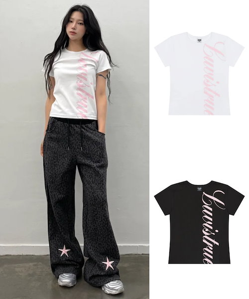 LUV IS TRUE★韓国★人気★RT LACE TEE 3色 半袖Tシャツ レース Qoo10 LUV IS TRUE RT LACE TEE プリント 半袖