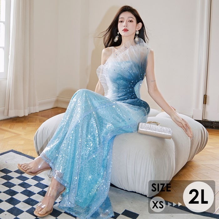 マーメイドドレス 人魚姫 キラキラ ドレス 大人 ノースリーブ ワンピース ピアノ 発表会