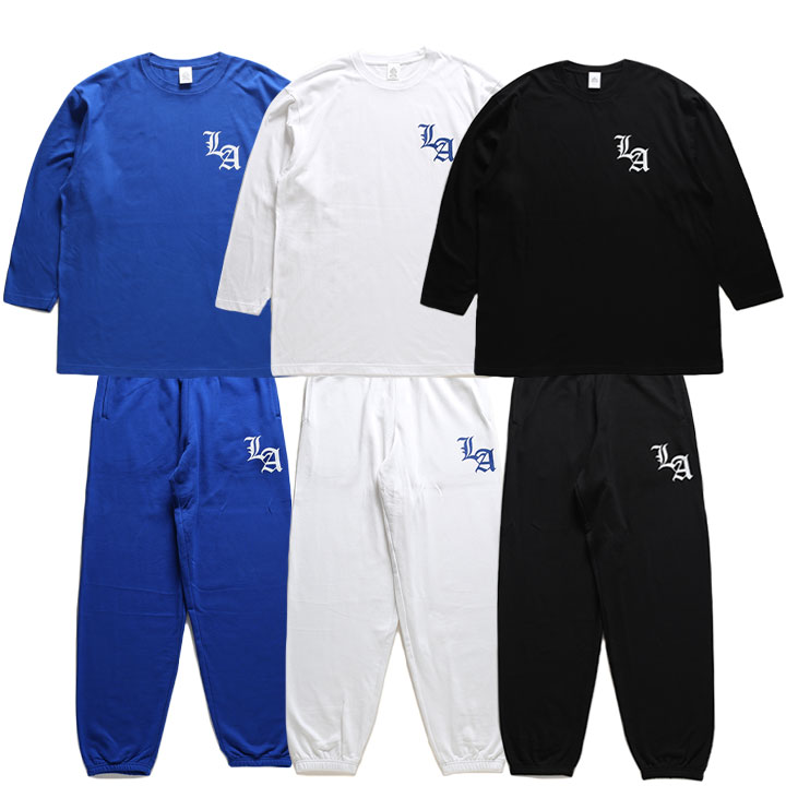 ACE FLAG 上下セット 長袖 ブランド メンズ 青/白/黒 大きいサイズ エースフラッグ セットアップ ロンT 上下 ワンポイント LA エルエー ロゴ