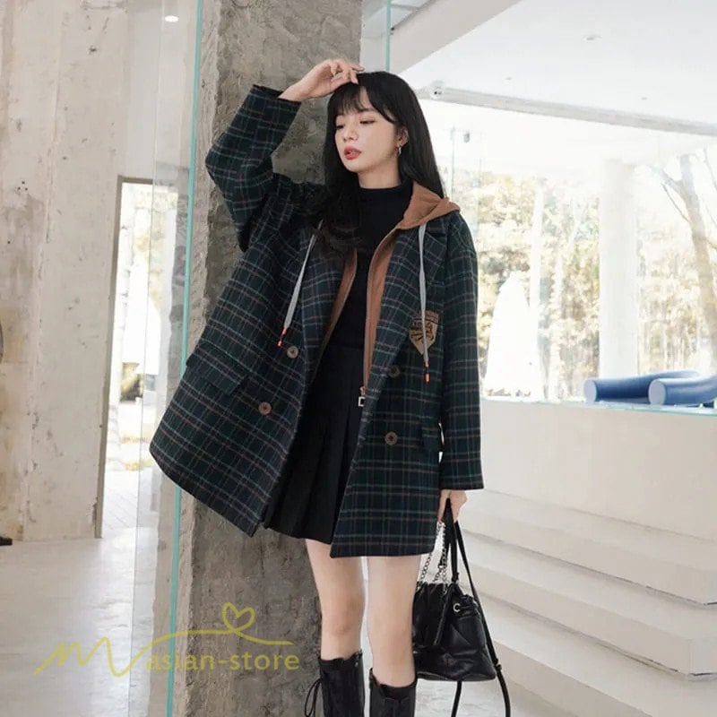 コート 秋冬物 ミディアム丈 ゆったり チェスターコート アウター レディース チェック柄 重ね着風