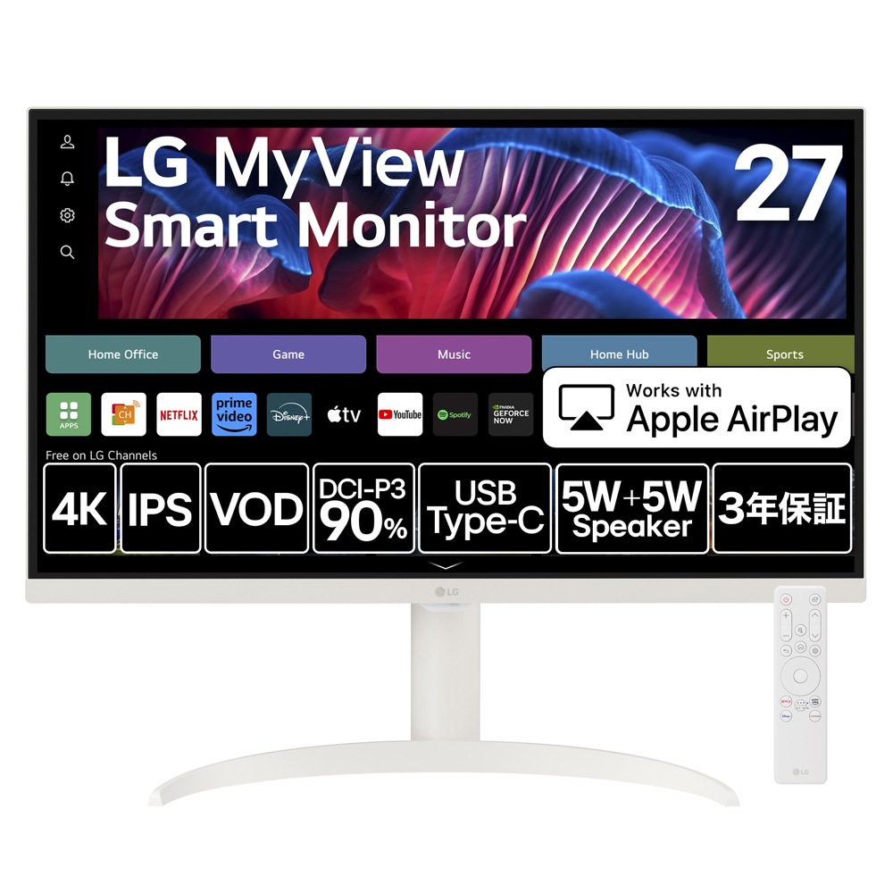 LGエレクトロニクスエルジー webOS搭載液晶ディスプレイ(27型/IPS/4K UHD 3840×2160/60Hz/5ms/HDR10/HDMI2.0/USB Type-C/VESA/3年保証