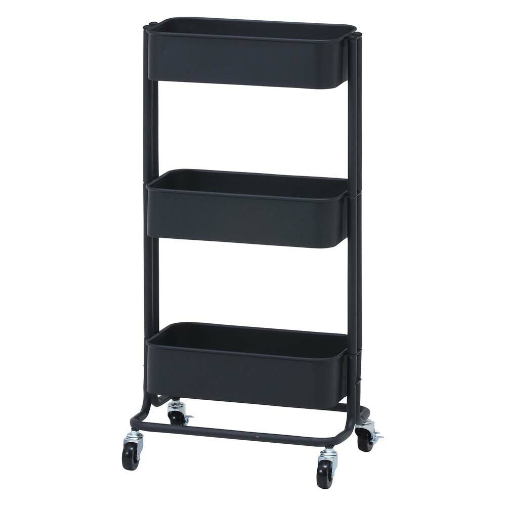 不二貿易 キッチンワゴン バスケット3段 スリム ブラック 14714 収納 取り出し キャスター 家 生活用品 黒