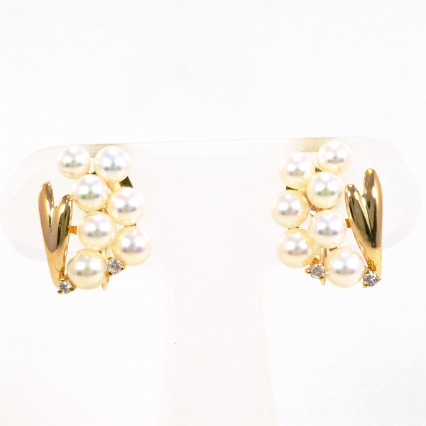K18 18金 YG イヤリング パール(真珠) ダイヤ 0.03 ×2 ジュエリー 中古