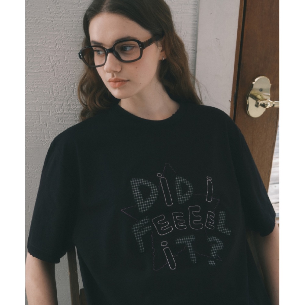 CODEGRAPHY チェックパッチワーク DIDI FEEL IT 半袖Tシャツ_ブラック