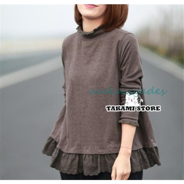 【2025新作SALE】カットソーレディース 40代 春 秋 長袖 Tシャツ 綿 スリット ハイネック トレーナー レースブラウス おしゃれ ブラウス ゆったり カジュアル