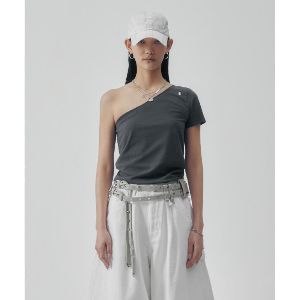 TREEMINGBIRD OneShoulder Sleeve Tshirts Charcoal TM253