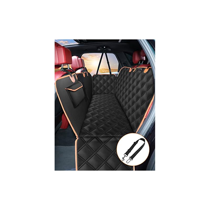 KYG ペット用 ドライブシート 汎用版 全車種 車ペットシート 後部座席 可視メッシュ窓 安全ベルト付き 汚れ防止 防水 耐摩 滑り止め 簡単取り付け 折り畳み式 ブラック 135x45x45cm