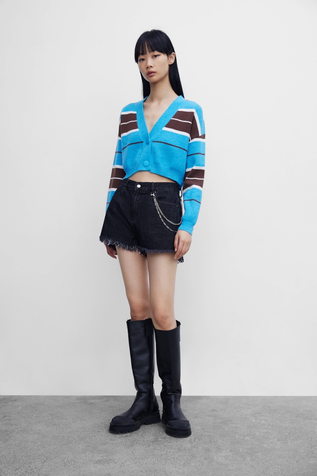 夏 レトロカラー コントラスト セーター ニット ジャケット ブルー ストライプ グリーンストライプ XS S M L XL トップス Tシャツ シャツ ニットソー 袖あり 長袖 Vネック かわいい