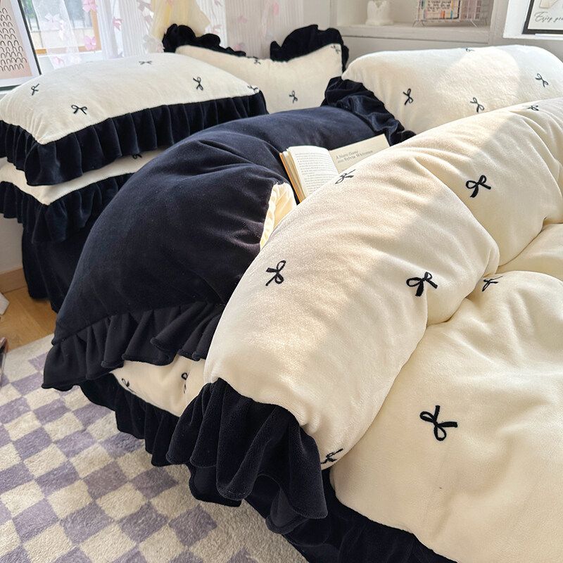 A種ミルクレーヨン冬の4点セットサンゴレーヨン布団カバー両面ウールフランネルシーツ3点セット2024