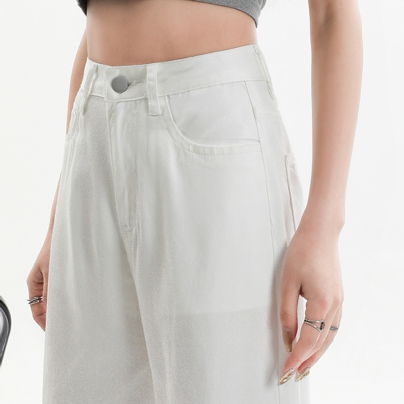 テンセルドレープホワイトジーンズレディースアイスシルク2024夏薄手ハイウエストワイドレッグパンツ万能スリムストレートパンツ