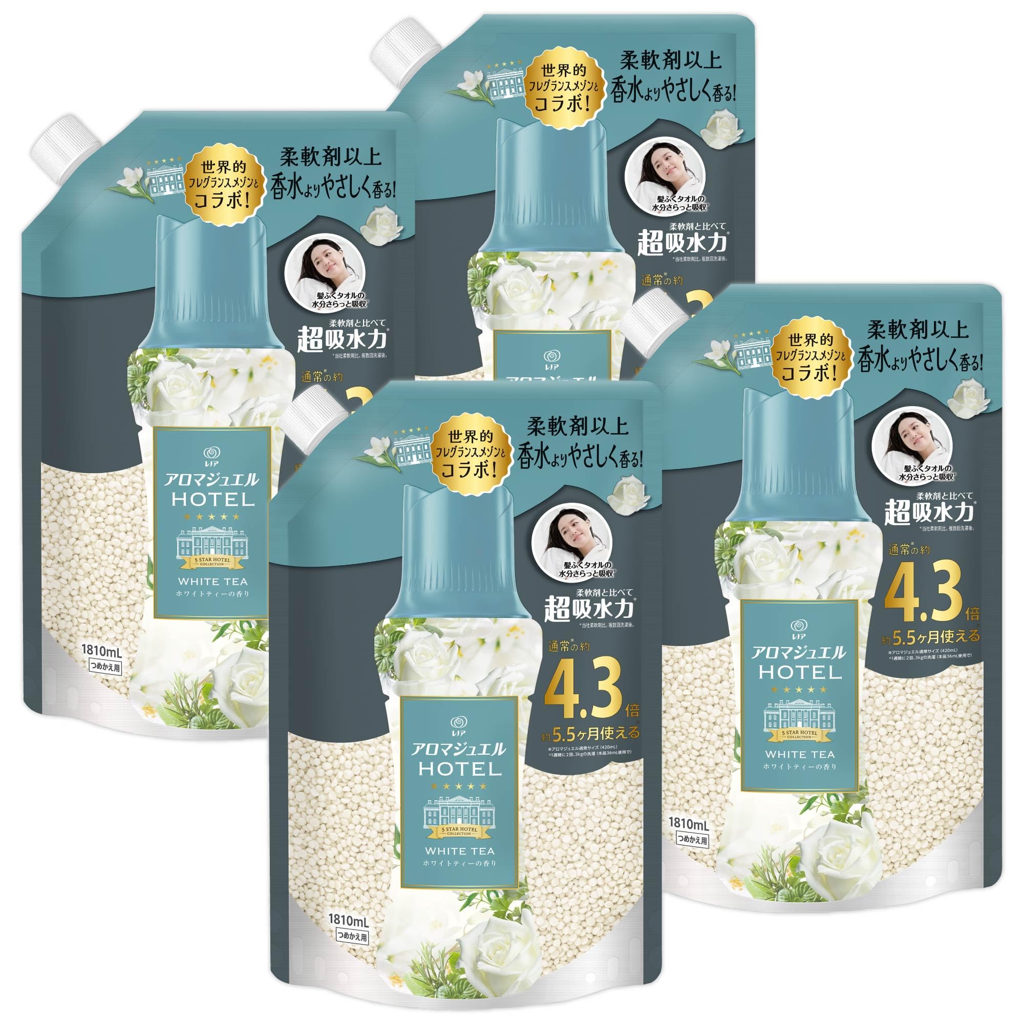 アロマジュエル HOTEL 香り付けビーズ ホワイトティーの香り 詰め替え 1810mLｘ4袋 [大容量] [ケース品]