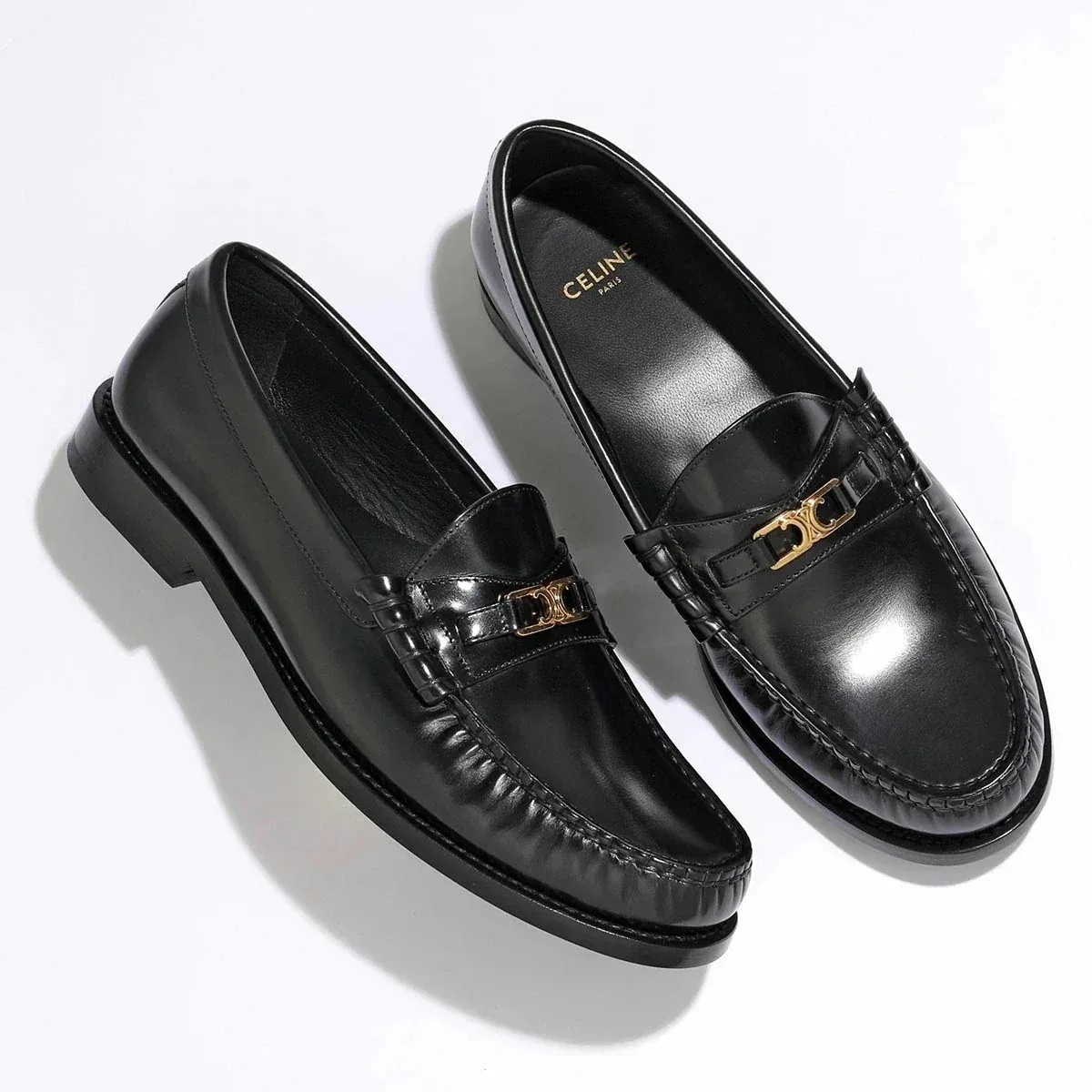 CELINE セリーヌ ローファー LUCO ルコ 335813602C.38NO レディース Triomphe トリオンフ レザー シューズ ロゴ 靴 BLA】