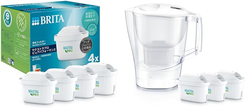 セット買い】ブリタ 浄水器 交換用 マクストラ プロ カートリッジ ピュアパフォーマンス ４個入り 【日本正規品】 + ブリタ ポット型 浄水器 アルーナXLろ過水容量:1.75L(全容量:3.5L)