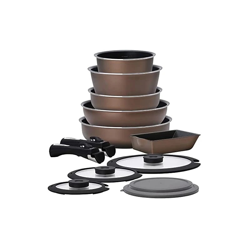 【即納】アイリスオーヤマ フライパン 鍋 セット 13点 IH ガス火 深型 ダイヤモンドコート 目盛付き オーブン調理 着脱式ハンドル エッグパン 蓋 PDCI-S13S チェスナットブラウン こび