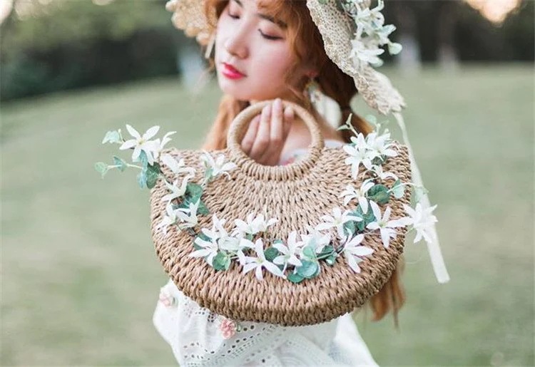 超お買い得タイムセール 韓国ファッション り はながら 織バッグ ストローバッグ ビーチバッグ ショルダーバッグ クロスボディバッグ レトロ お出かけ トレンド
